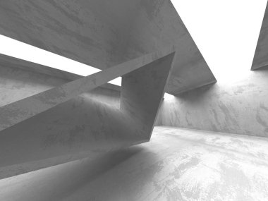 Karanlık beton boş oda. Modern mimari tasarım. Kentsel dokulu arka plan. 3D render illüstrasyon