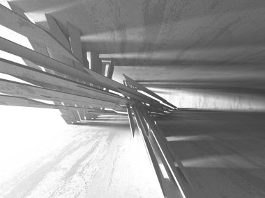 Karanlık beton boş oda. Modern mimari tasarım. Kentsel dokulu arka plan. 3D render illüstrasyon