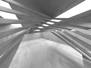 Karanlık beton boş oda. Modern mimari tasarım. Kentsel dokulu arka plan. 3D render illüstrasyon