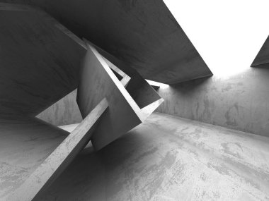 Karanlık beton boş oda. Modern mimari tasarım. Kentsel dokulu arka plan. 3D render illüstrasyon