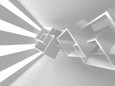 Fütüristik beyaz mimari tasarım arka plan. 3D render illüstrasyon
