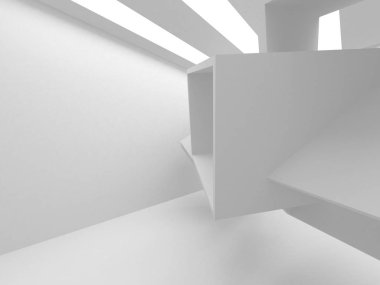 Fütüristik beyaz mimari tasarım arka plan. 3D render illüstrasyon