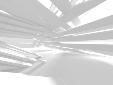 Fütüristik beyaz mimari tasarım arka plan. 3D render illüstrasyon