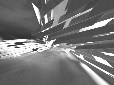 Karanlık Bodrum boş odası iç. Beton duvarlar. Mimari arka plan. 3D render illüstrasyon