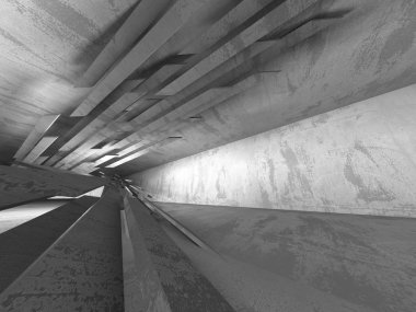 Karanlık Bodrum boş odası iç. Beton duvarlar. Mimari arka plan. 3D render illüstrasyon