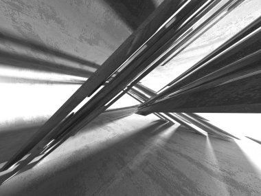 Karanlık Bodrum boş odası iç. Beton duvarlar. Mimari arka plan. 3D render illüstrasyon