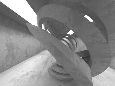 Karanlık Bodrum boş odası iç. Beton duvarlar. Mimari arka plan. 3D render illüstrasyon