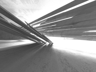 Karanlık Bodrum boş odası iç. Beton duvarlar. Mimari arka plan. 3D render illüstrasyon