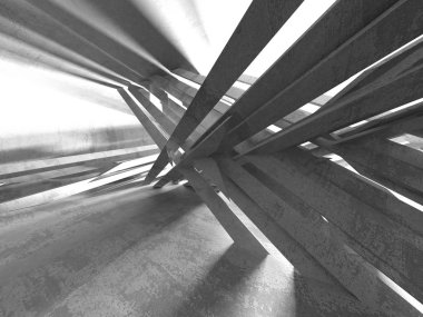 Karanlık Bodrum boş odası iç. Beton duvarlar. Mimari arka plan. 3D render illüstrasyon