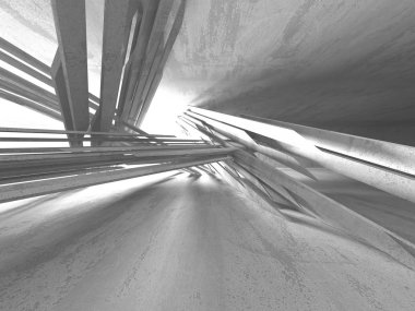 Karanlık Bodrum boş odası iç. Beton duvarlar. Mimari arka plan. 3D render illüstrasyon