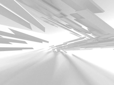 Beyaz Mimarlık inşaat Modern iç arka plan. 3D render illüstrasyon