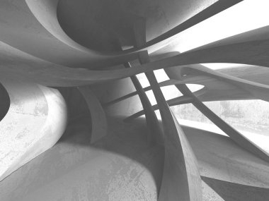 Karanlık beton boş oda. Modern mimari tasarım. Kentsel dokulu arka plan. 3D render illüstrasyon