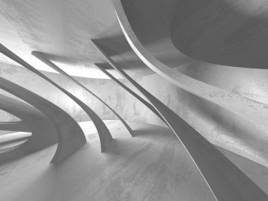 Karanlık beton boş oda. Modern mimari tasarım. Kentsel dokulu arka plan. 3D render illüstrasyon