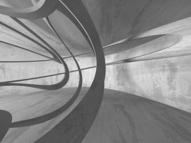 Karanlık beton boş oda. Modern mimari tasarım. Kentsel dokulu arka plan. 3D render illüstrasyon