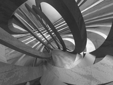 Karanlık beton boş oda. Modern mimari tasarım. Kentsel dokulu arka plan. 3D render illüstrasyon