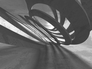 Karanlık beton boş oda. Modern mimari tasarım. Kentsel dokulu arka plan. 3D render illüstrasyon