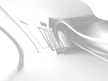 Fütüristik beyaz mimari tasarım arka plan. 3D render illüstrasyon