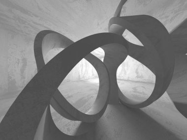 Karanlık Bodrum boş odası iç. Beton duvarlar. Mimari arka plan. 3D render illüstrasyon