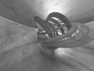 Karanlık Bodrum boş odası iç. Beton duvarlar. Mimari arka plan. 3D render illüstrasyon