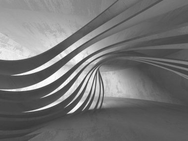 Karanlık Bodrum boş odası iç. Beton duvarlar. Mimari arka plan. 3D render illüstrasyon