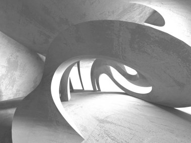 Karanlık Bodrum boş odası iç. Beton duvarlar. Mimari arka plan. 3D render illüstrasyon