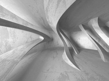 Karanlık Bodrum boş odası iç. Beton duvarlar. Mimari arka plan. 3D render illüstrasyon