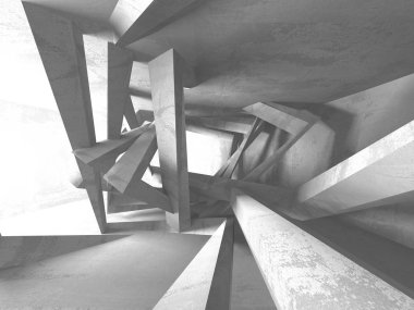 Karanlık beton boş oda. Modern mimari tasarım. Kentsel dokulu arka plan. 3D render illüstrasyon