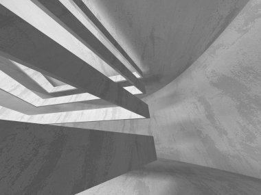 Karanlık beton boş oda. Modern mimari tasarım. Kentsel dokulu arka plan. 3D render illüstrasyon