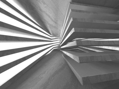 Karanlık beton boş oda. Modern mimari tasarım. Kentsel dokulu arka plan. 3D render illüstrasyon