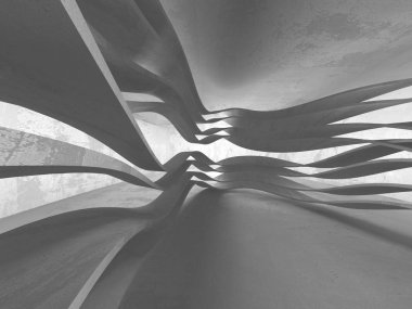 Karanlık beton boş oda. Modern mimari tasarım. Kentsel dokulu arka plan. 3D render illüstrasyon