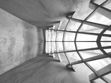 Karanlık beton boş oda. Modern mimari tasarım. Kentsel dokulu arka plan. 3D render illüstrasyon