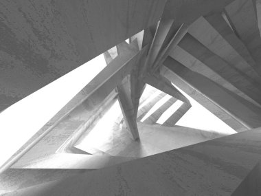 Karanlık beton boş oda. Modern mimari tasarım. Kentsel dokulu arka plan. 3D render illüstrasyon