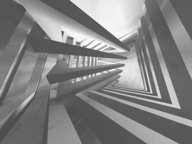 Karanlık beton boş oda. Modern mimari tasarım. Kentsel dokulu arka plan. 3D render illüstrasyon