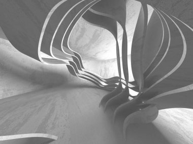 Karanlık beton boş oda. Modern mimari tasarım. Kentsel dokulu arka plan. 3D render illüstrasyon