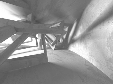 Karanlık beton boş oda. Modern mimari tasarım. Kentsel dokulu arka plan. 3D render illüstrasyon