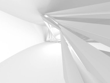 Fütüristik beyaz mimari tasarım arka plan. 3D render illüstrasyon