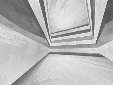 Karanlık Bodrum boş odası iç. Beton duvarlar. Mimari arka plan. 3D render illüstrasyon