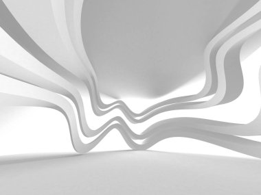 Fütüristik beyaz mimari tasarım arka plan. 3D render illüstrasyon