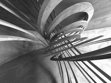 Karanlık Bodrum boş odası iç. Beton duvarlar. Mimari arka plan. 3D render illüstrasyon