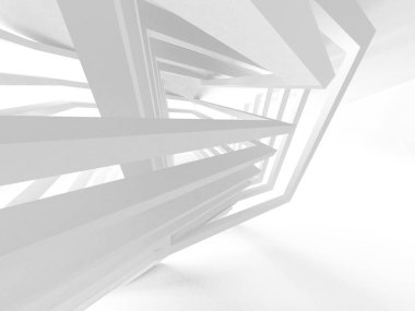 Fütüristik beyaz mimari tasarım arka plan. 3D render illüstrasyon