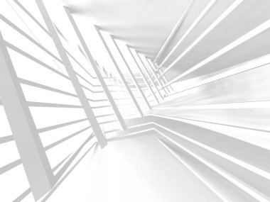 Fütüristik beyaz mimari tasarım arka plan. 3D render illüstrasyon