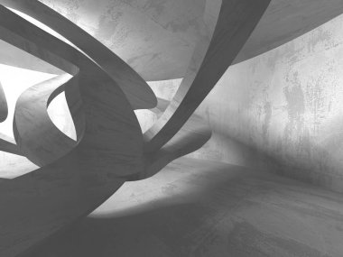 Karanlık beton boş oda. Modern mimari tasarım. Kentsel dokulu arka plan. 3D render illüstrasyon