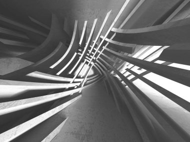 Karanlık Bodrum boş odası iç. Beton duvarlar. Mimari arka plan. 3D render illüstrasyon