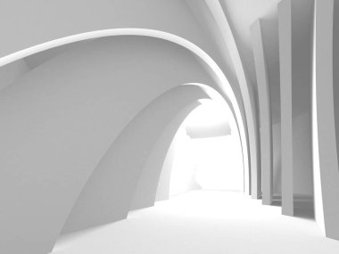 Beyaz Mimarlık inşaat Modern iç arka plan. 3D render illüstrasyon