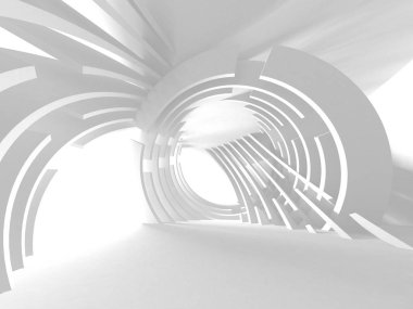 Fütüristik beyaz mimari tasarım arka plan. 3D render illüstrasyon