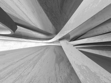 Karanlık beton boş oda. Modern mimari tasarım. Kentsel dokulu arka plan. 3D render illüstrasyon