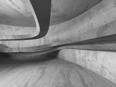 Karanlık beton boş oda. Modern mimari tasarım. Kentsel dokulu arka plan. 3D render illüstrasyon