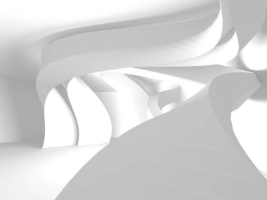 Fütüristik beyaz mimari tasarım arka plan. 3D render illüstrasyon