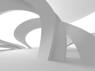Fütüristik beyaz mimari tasarım arka plan. 3D render illüstrasyon