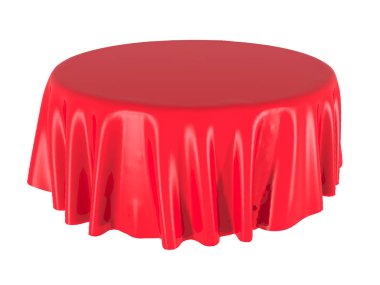 Kırmızı ipek zerafet masa örtüsü. Show Fuarı. Tasarım öğesi arka plan için. 3D render illüstrasyon